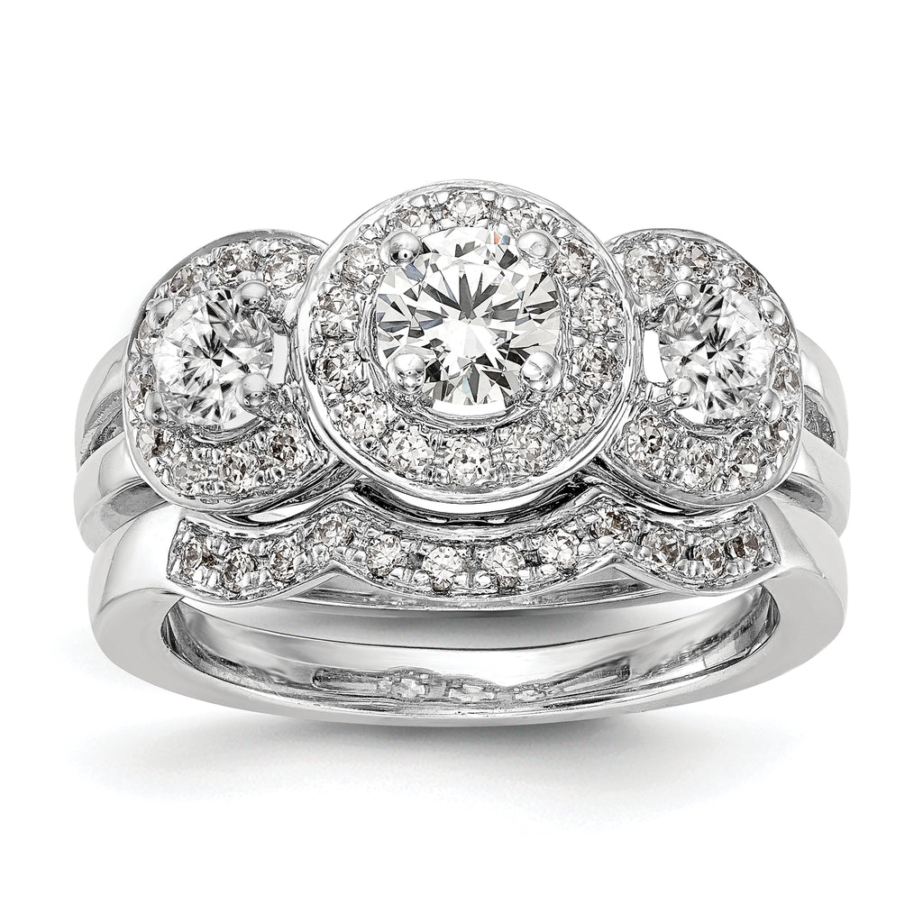 14k White Gold 1 1/3 carat Lab Grown Diamond VS/SI+ G+ Complete Three Stone Engagement Ring