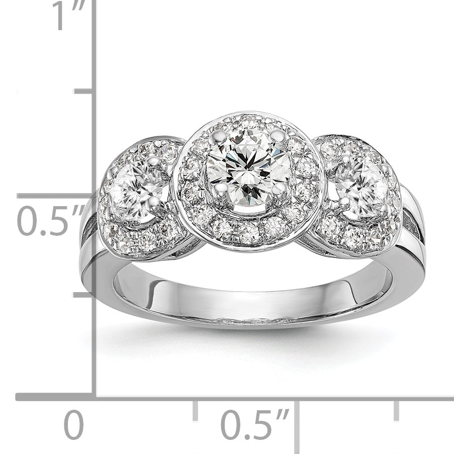 14k White Gold 1 1/3 carat Lab Grown Diamond VS/SI+ G+ Complete Three Stone Engagement Ring