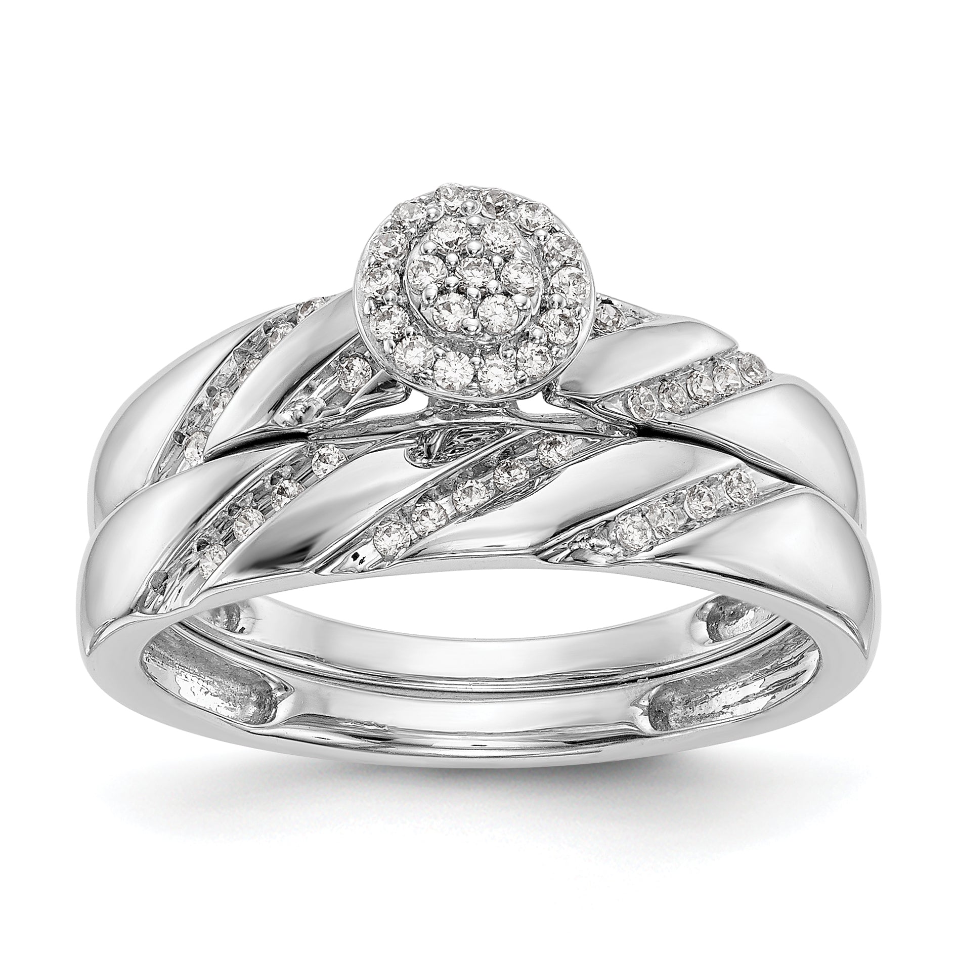 14K White Gold Lab Grown VS/SI+ G+ Dia Comp Trio Cluster Engagement Ring