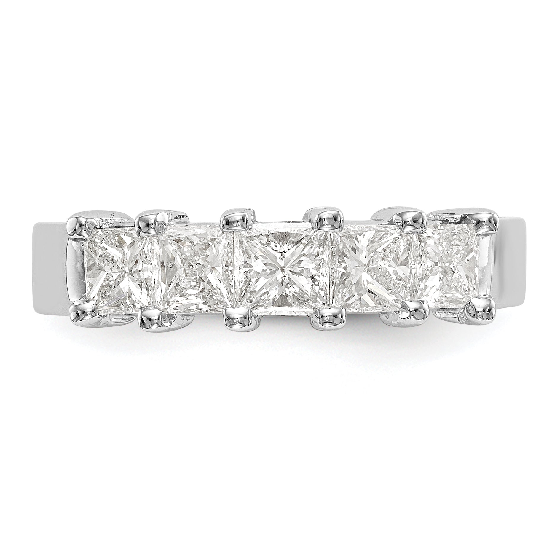14K White Gold 5-Stone Shared Prong (Holds 1-3.7, 2-3.6, 2-3.5mm Princess) Diamond Band Mounting (No Stone Included)