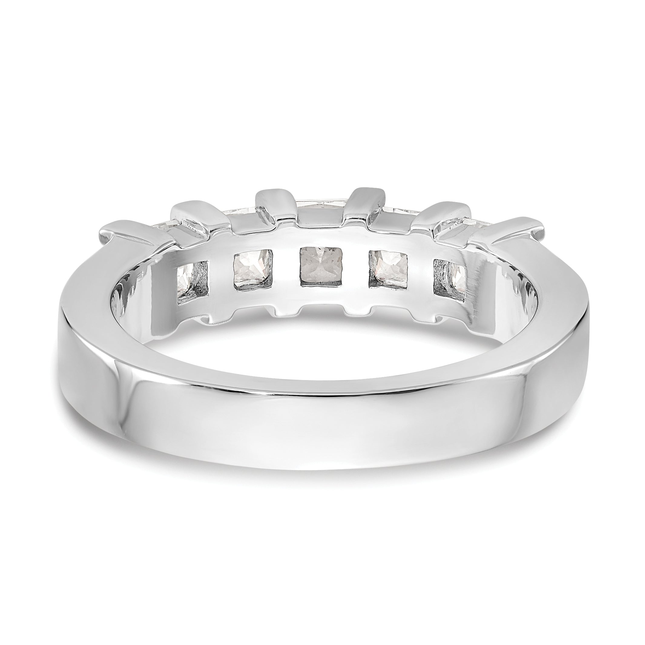 14K White Gold 5-Stone Shared Prong (Holds 1-3.7, 2-3.6, 2-3.5mm Princess) Diamond Band Mounting (No Stone Included)