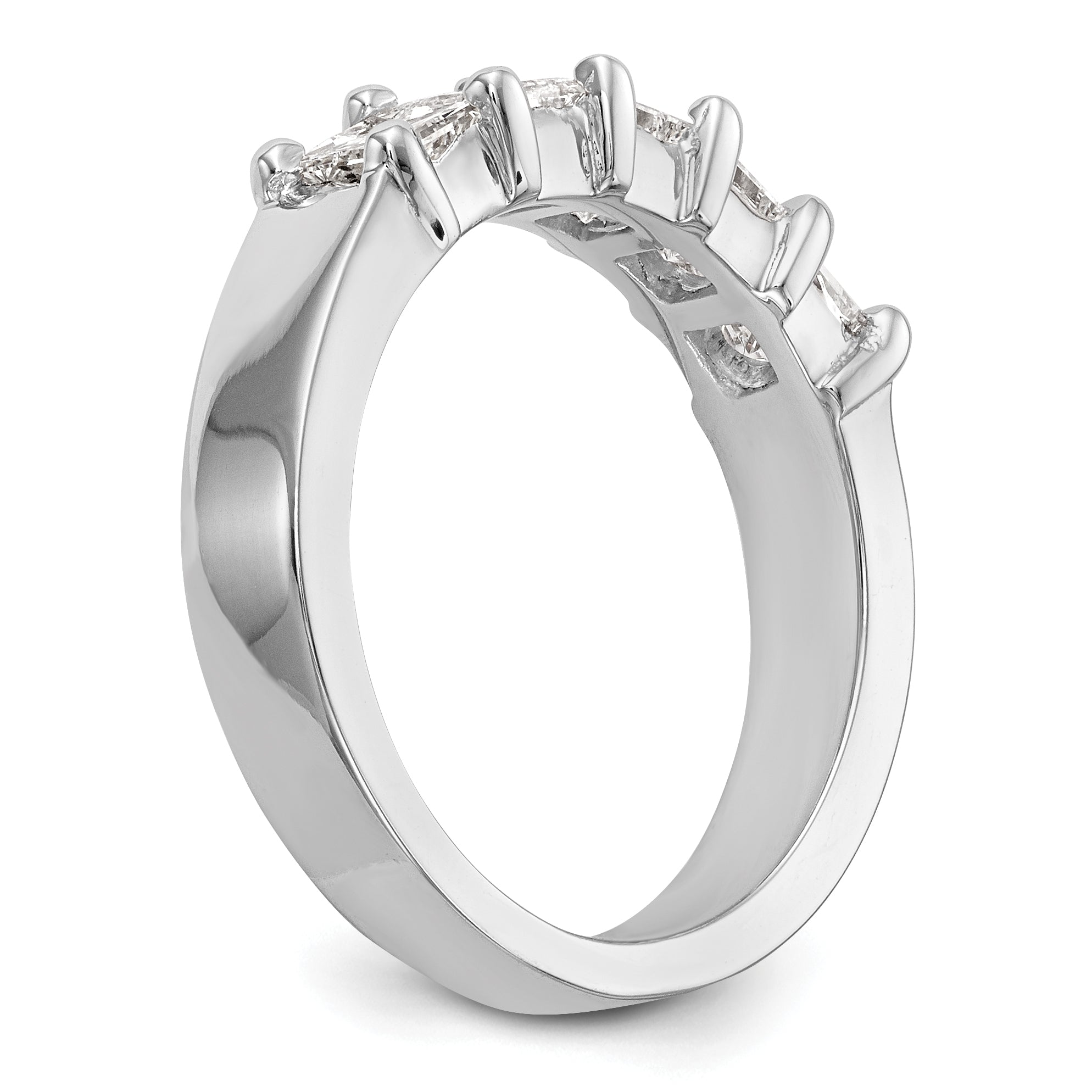 14K White Gold 5-Stone Shared Prong (Holds 1-3.7, 2-3.6, 2-3.5mm Princess) Diamond Band Mounting (No Stone Included)