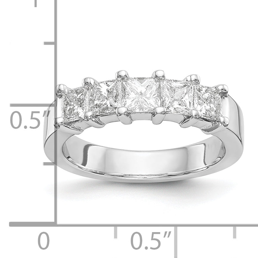 14K White Gold 5-Stone Shared Prong (Holds 1-3.7, 2-3.6, 2-3.5mm Princess) Diamond Band Mounting (No Stone Included)
