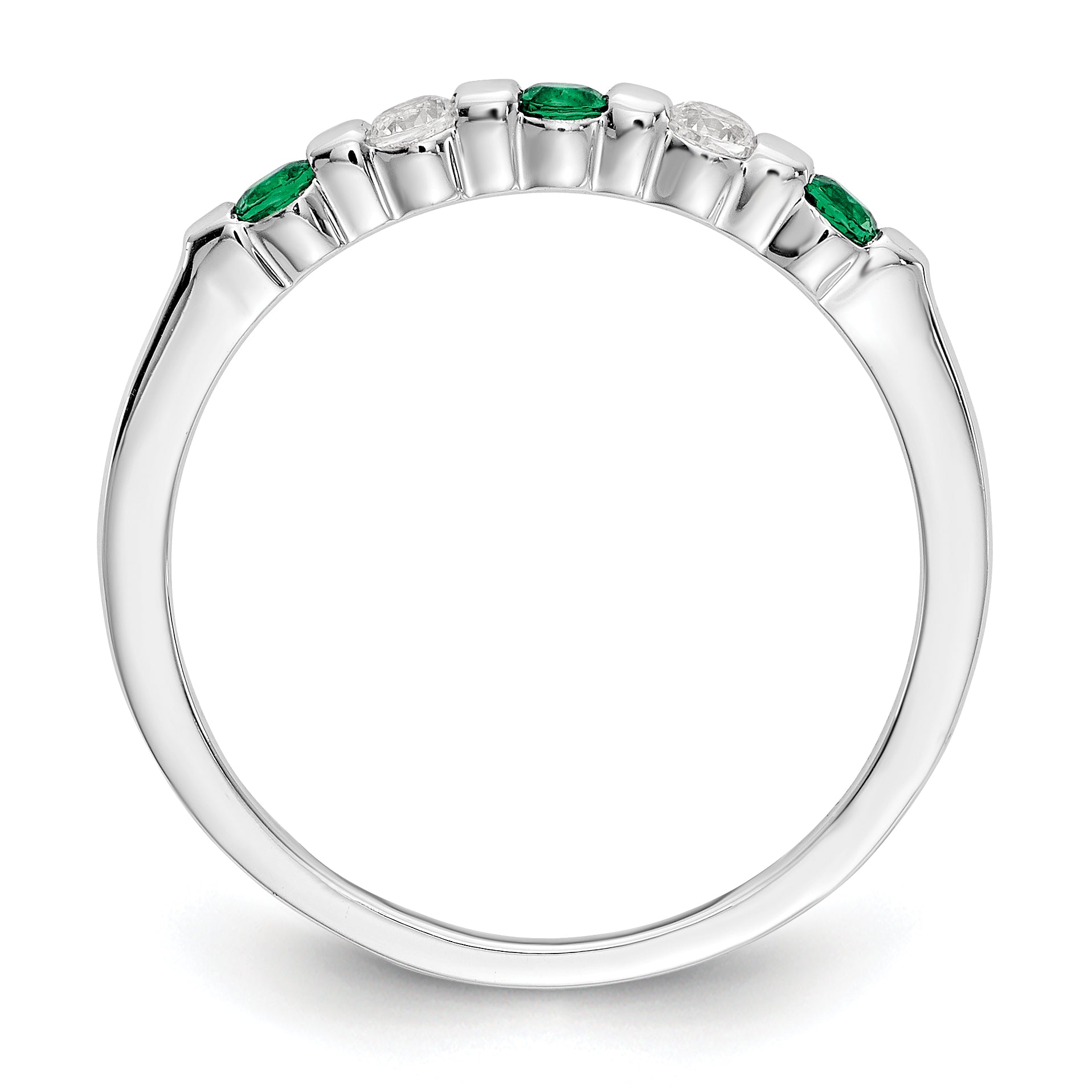 14k White Gold 1/10 carat Diamond and Emerald Complete Band Secondary image