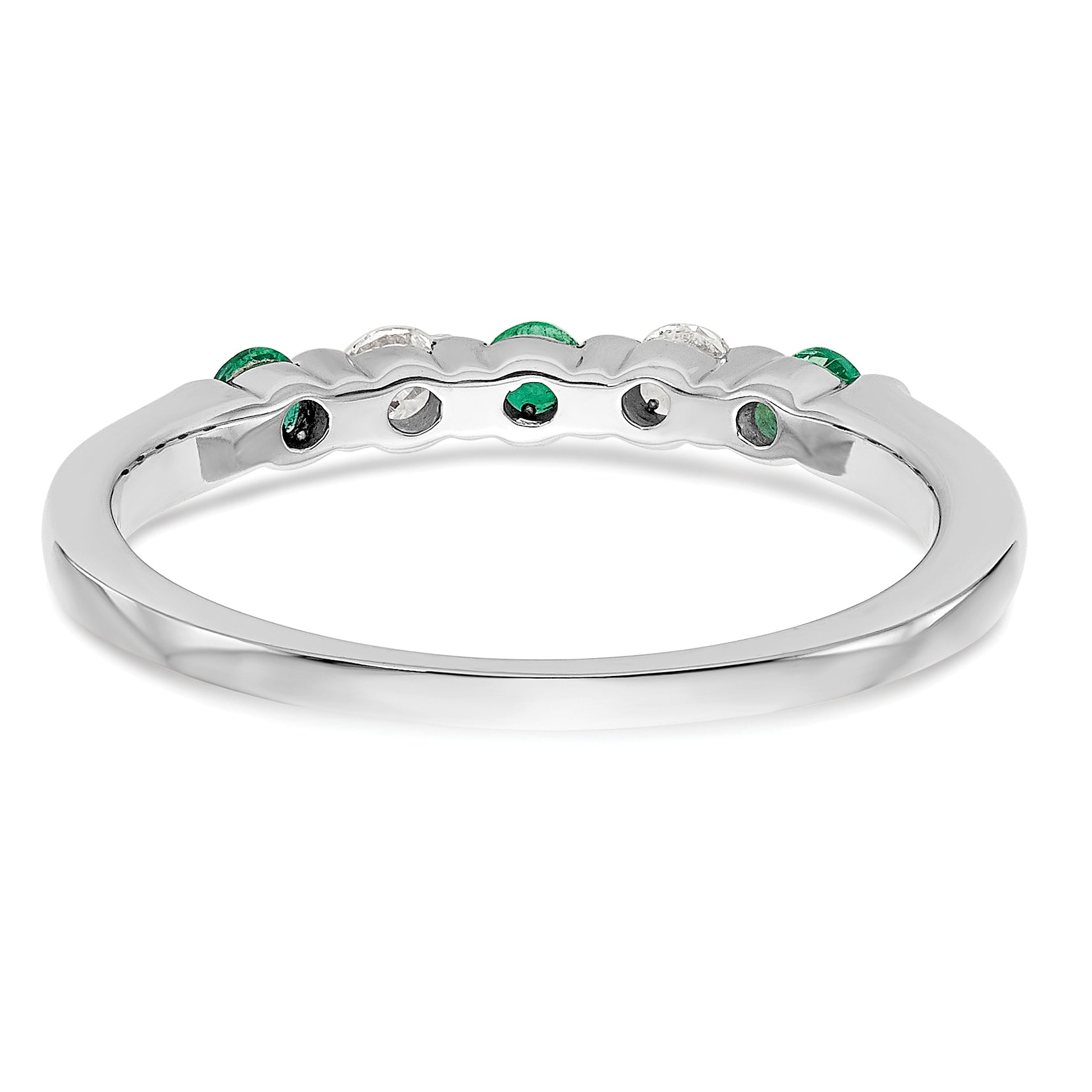 14k White Gold 1/10 carat Diamond and Emerald Complete Band