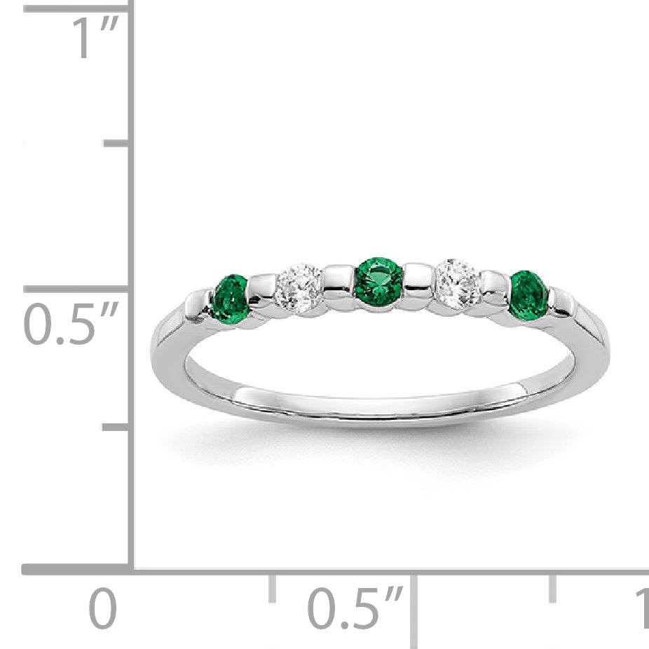 14k White Gold 1/10 carat Diamond and Emerald Complete Band