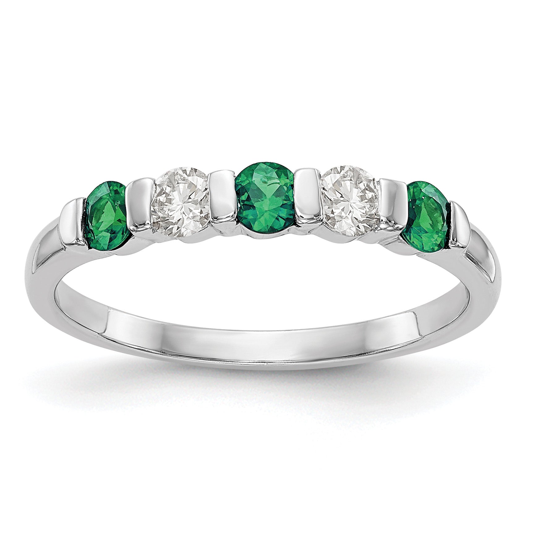 14k White Gold 1/5 carat Diamond and Emerald Complete Band Main image
