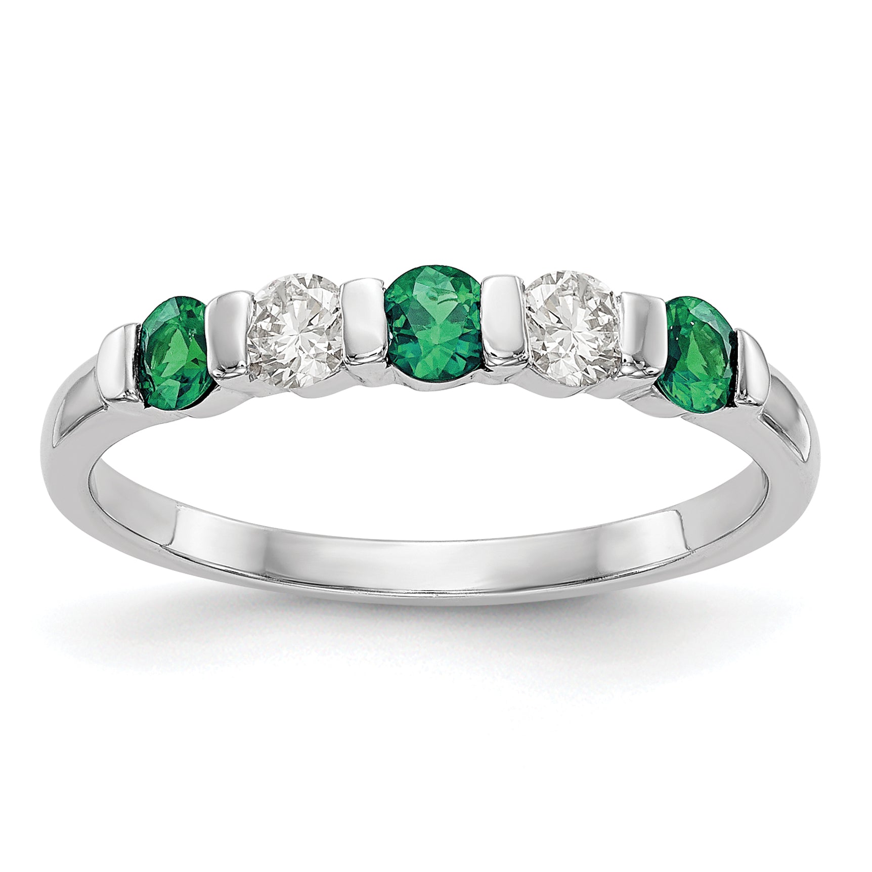 14k White Gold 1/5 carat Diamond and Emerald Complete Band Main image