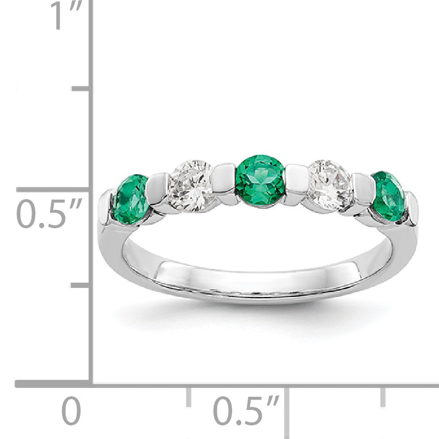 14k White Gold 1/3 carat Diamond and Emerald Complete Band