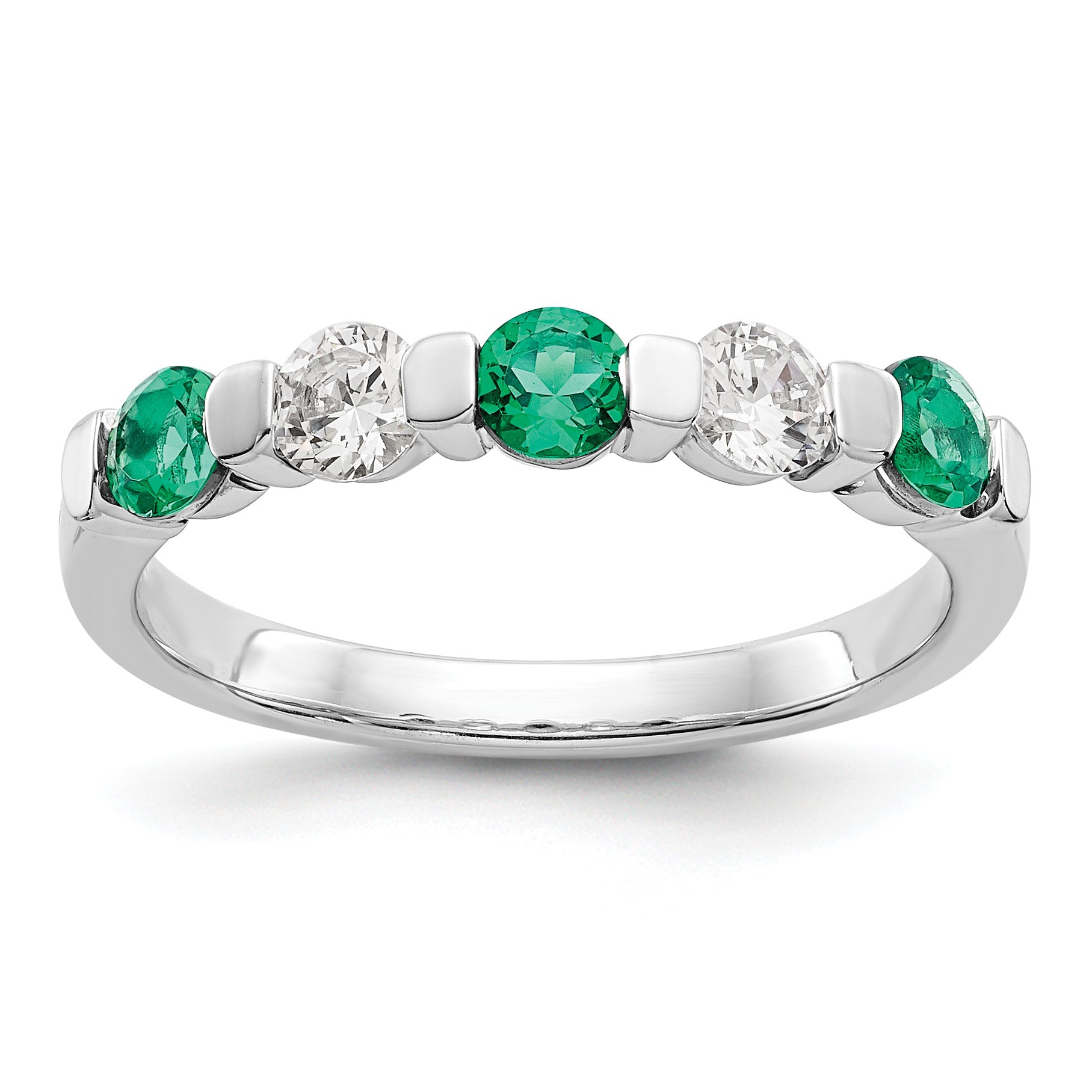 14k White Gold 1/3 carat Diamond and Emerald Complete Band Main image