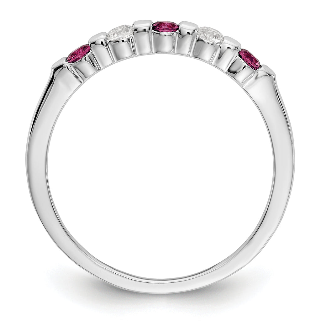 14k White Gold 1/10 carat Diamond and Ruby Complete Band