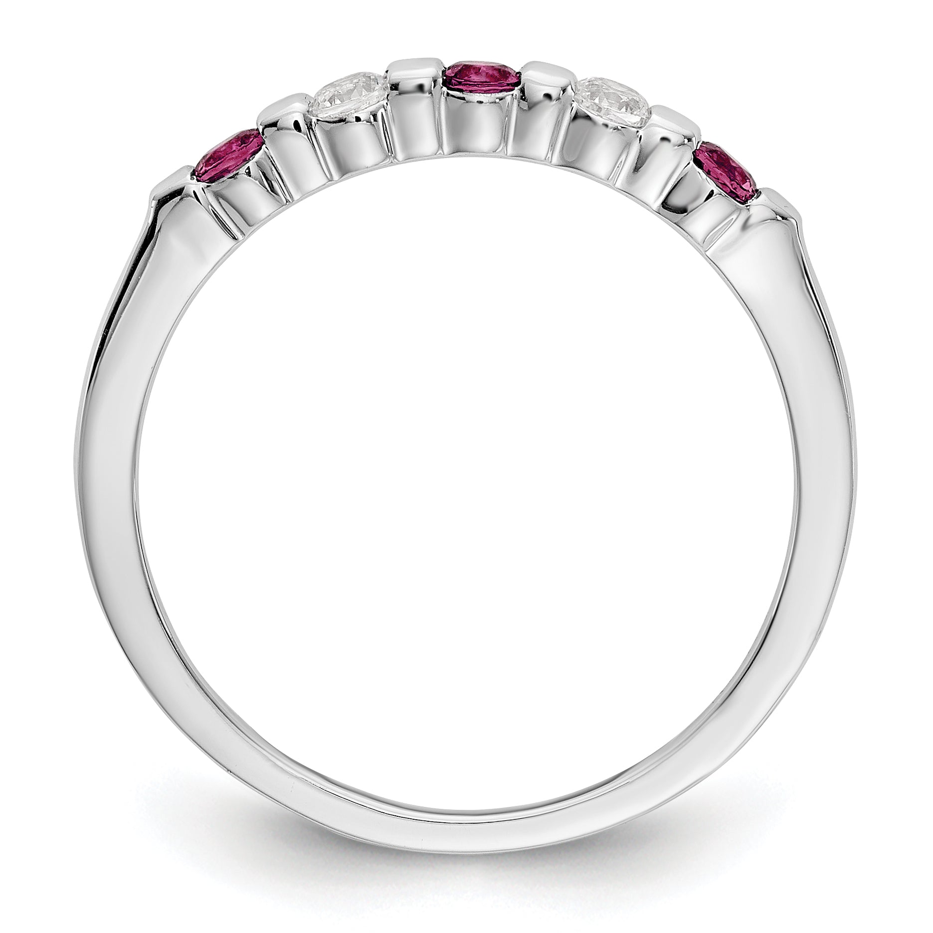 14k White Gold 1/10 carat Diamond and Ruby Complete Band