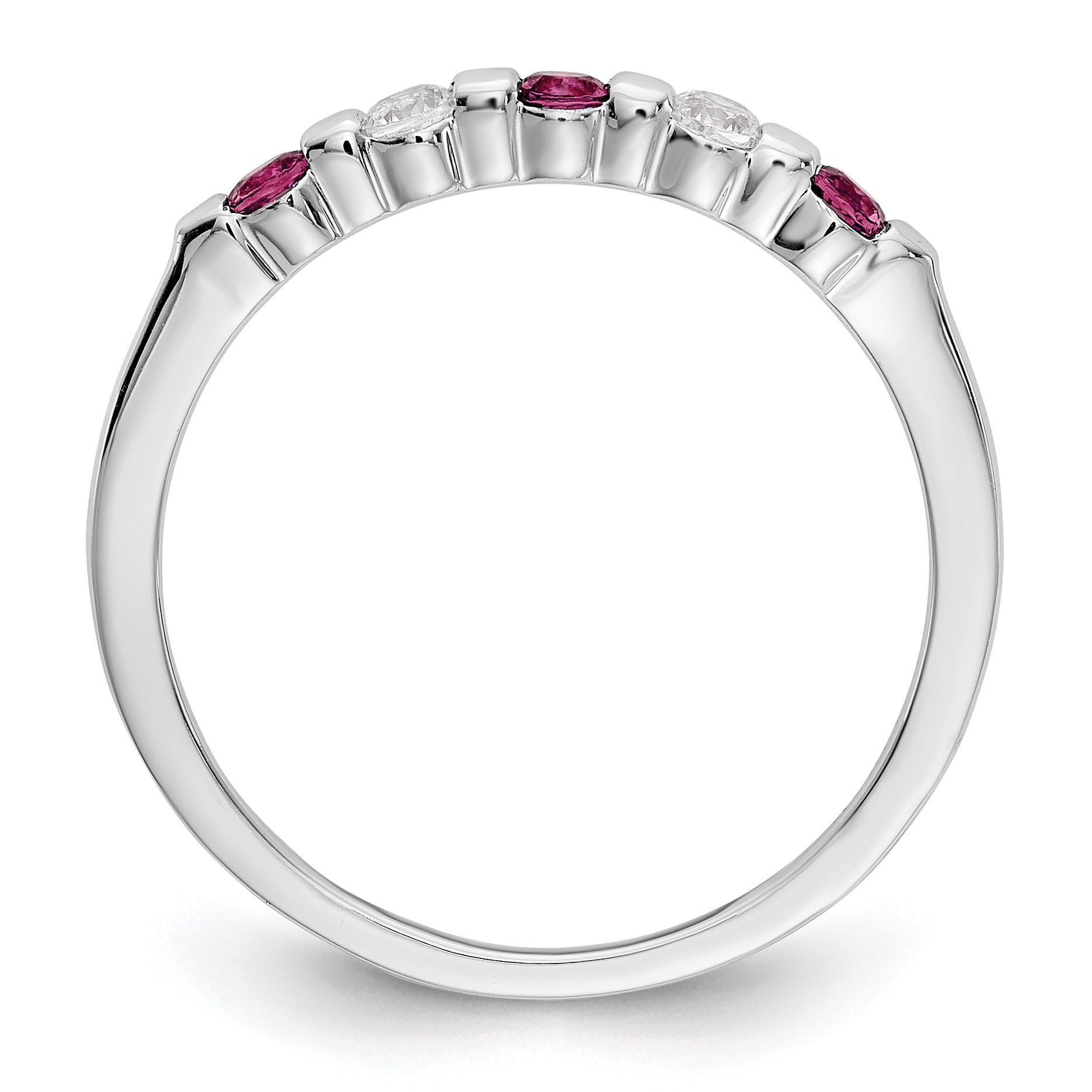 14k White Gold 1/10 carat Diamond and Ruby Complete Band