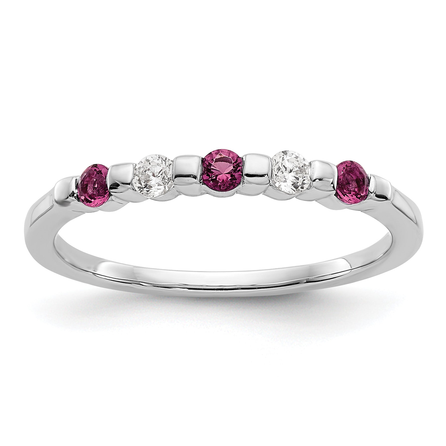 14k White Gold 1/10 carat Diamond and Ruby Complete Band Main image