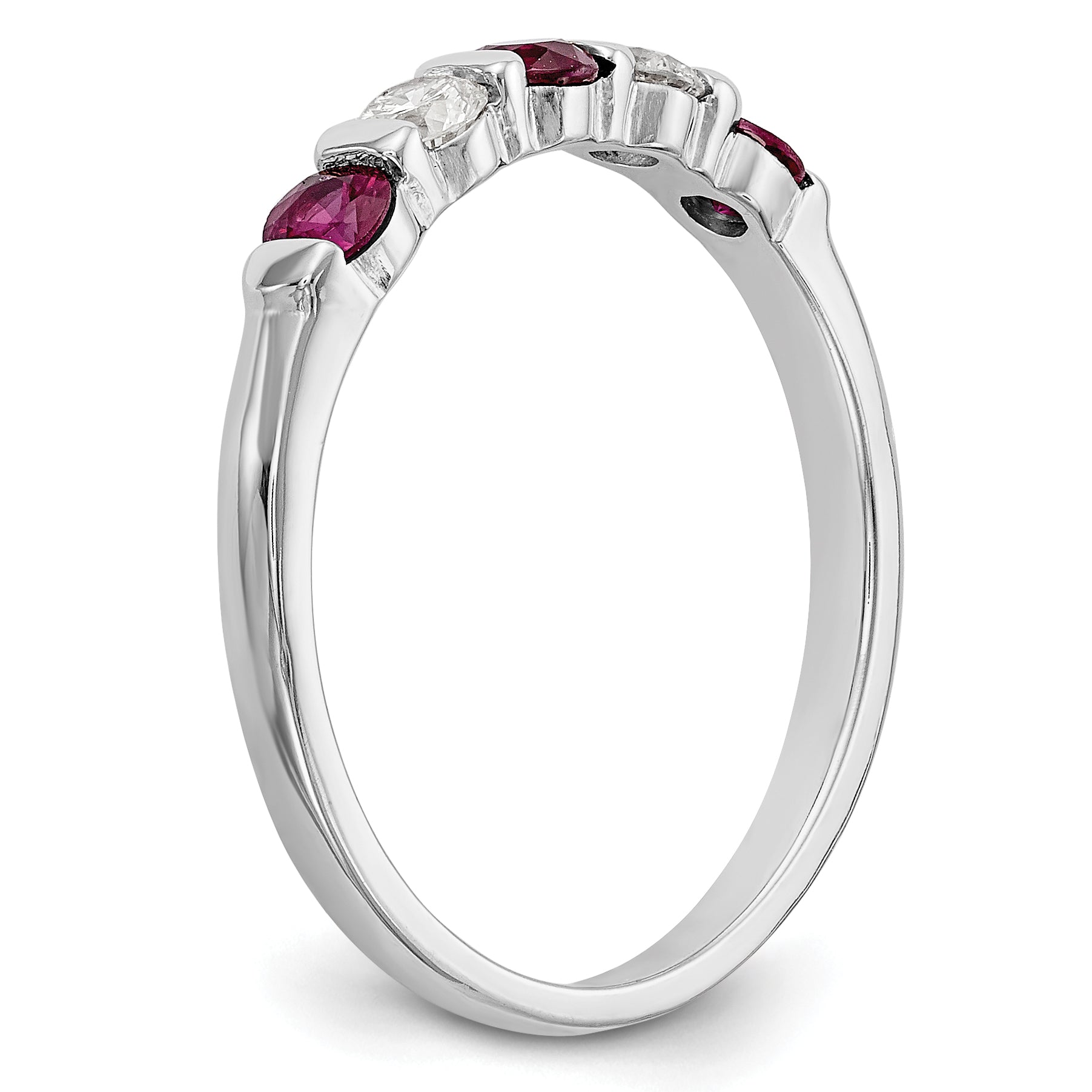 14k White Gold 1/5 carat Diamond and Ruby Complete Band
