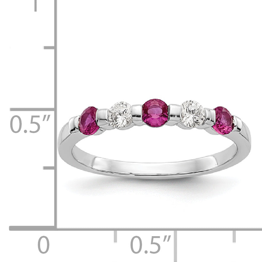 14k White Gold 1/5 carat Diamond and Ruby Complete Band