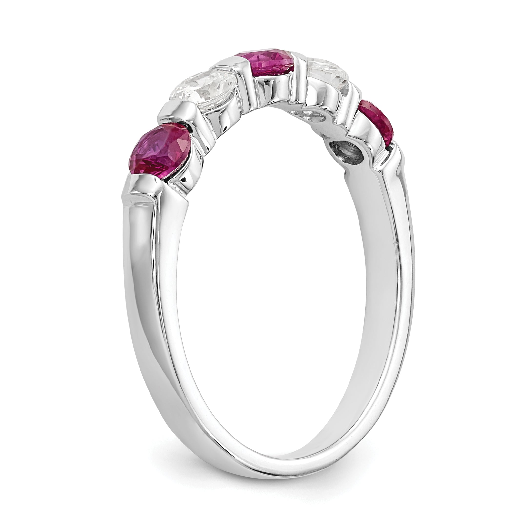 14k White Gold 1/3 carat Diamond and Ruby Complete Band