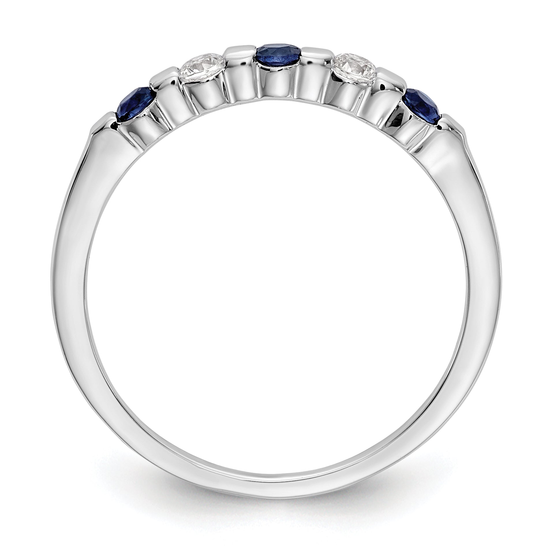 14k White Gold 1/10 carat Diamond and Blue Sapphire Complete Band