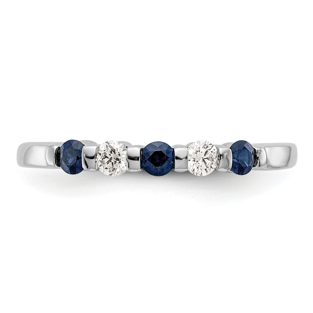 14k White Gold 1/10 carat Diamond and Blue Sapphire Complete Band