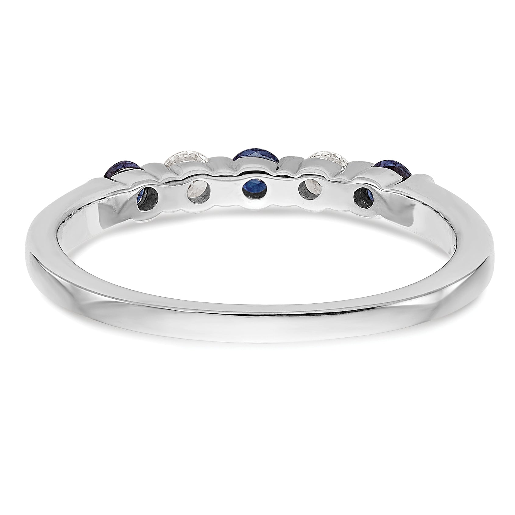 14k White Gold 1/10 carat Diamond and Blue Sapphire Complete Band