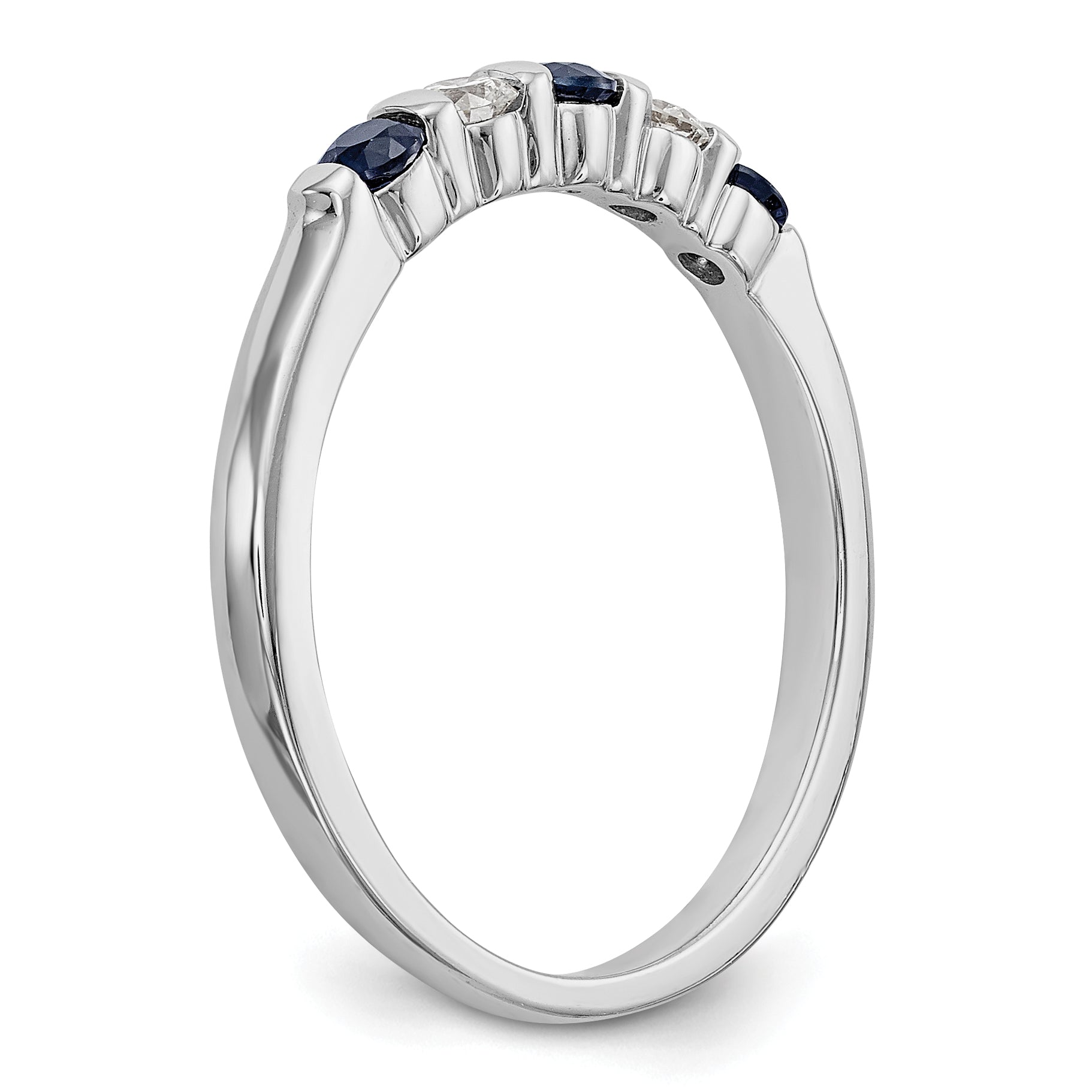 14k White Gold 1/10 carat Diamond and Blue Sapphire Complete Band