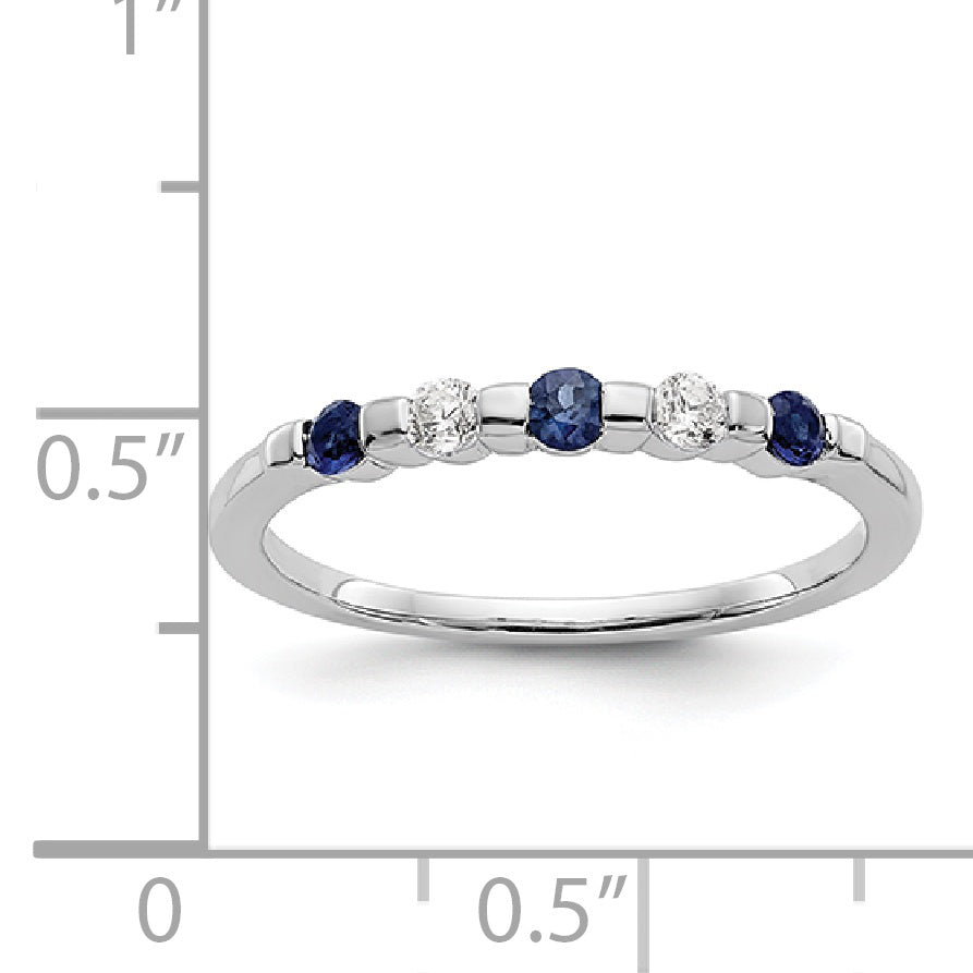 14k White Gold 1/10 carat Diamond and Blue Sapphire Complete Band