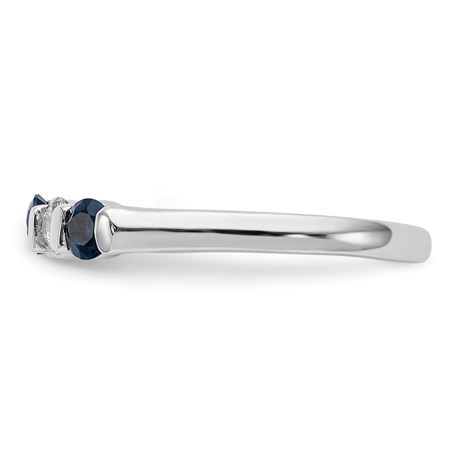 14k White Gold 1/5 carat Diamond and Blue Sapphire Complete Band