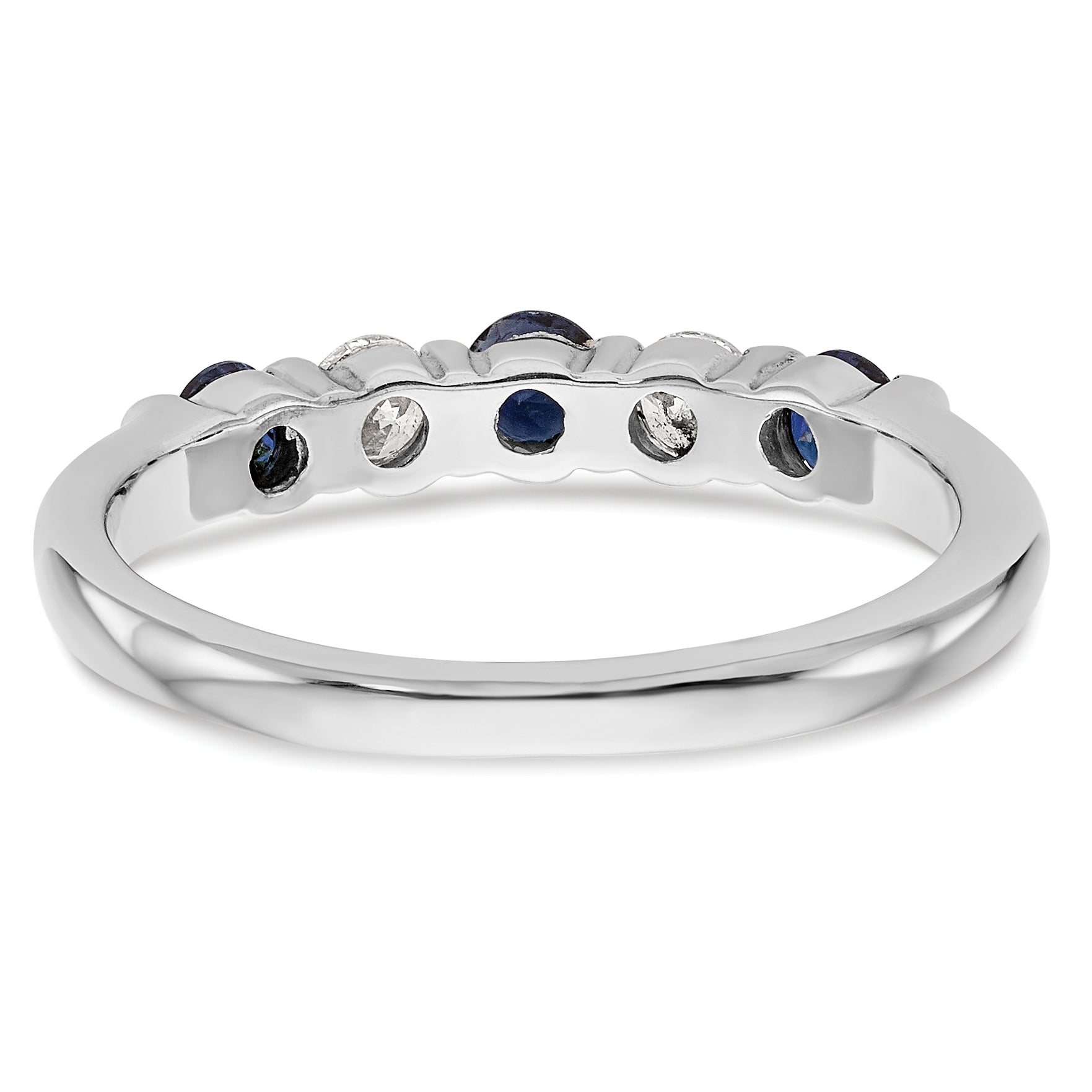 14k White Gold 1/5 carat Diamond and Blue Sapphire Complete Band