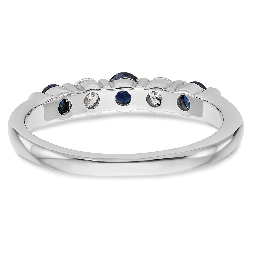 14k White Gold 1/5 carat Diamond and Blue Sapphire Complete Band