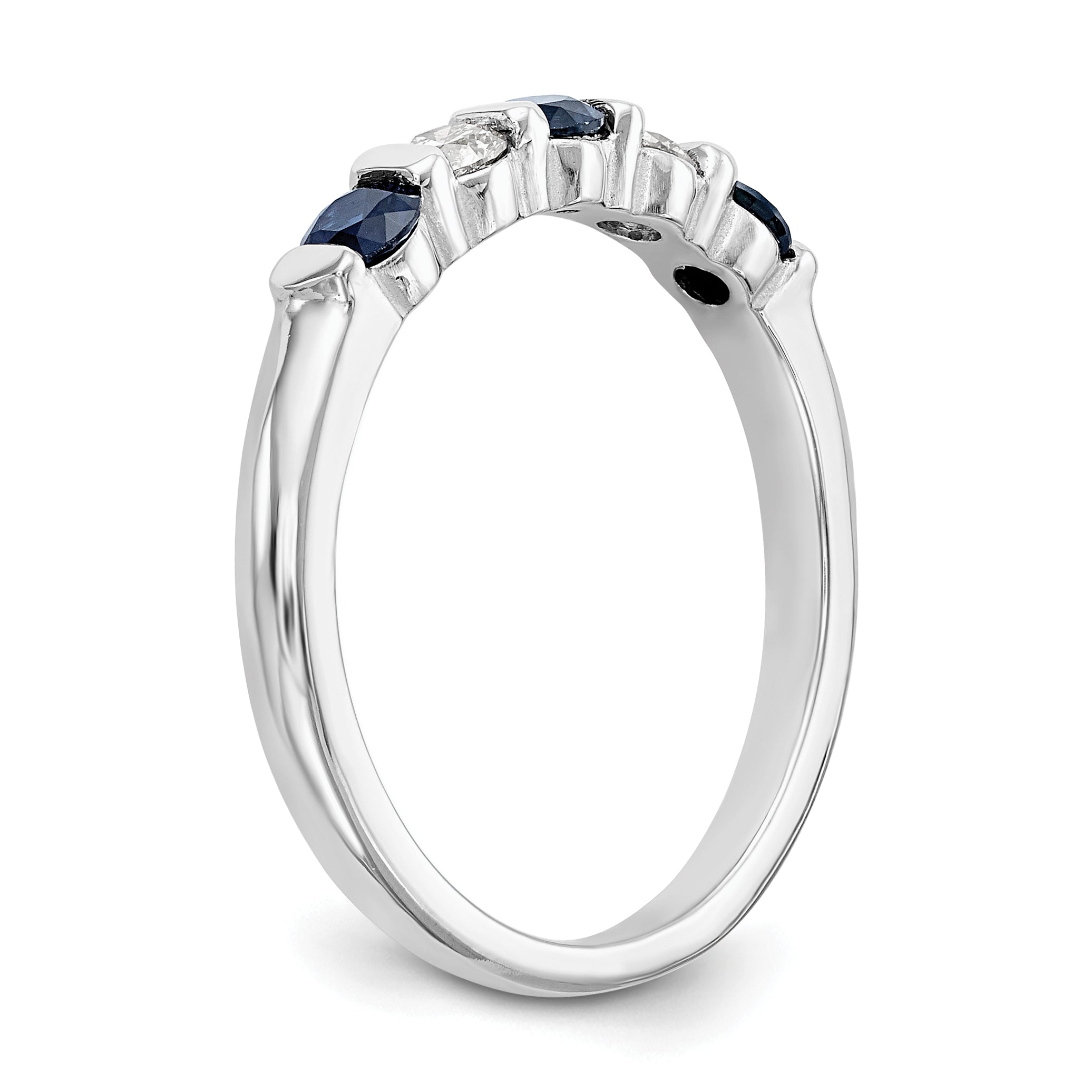 14k White Gold 1/5 carat Diamond and Blue Sapphire Complete Band