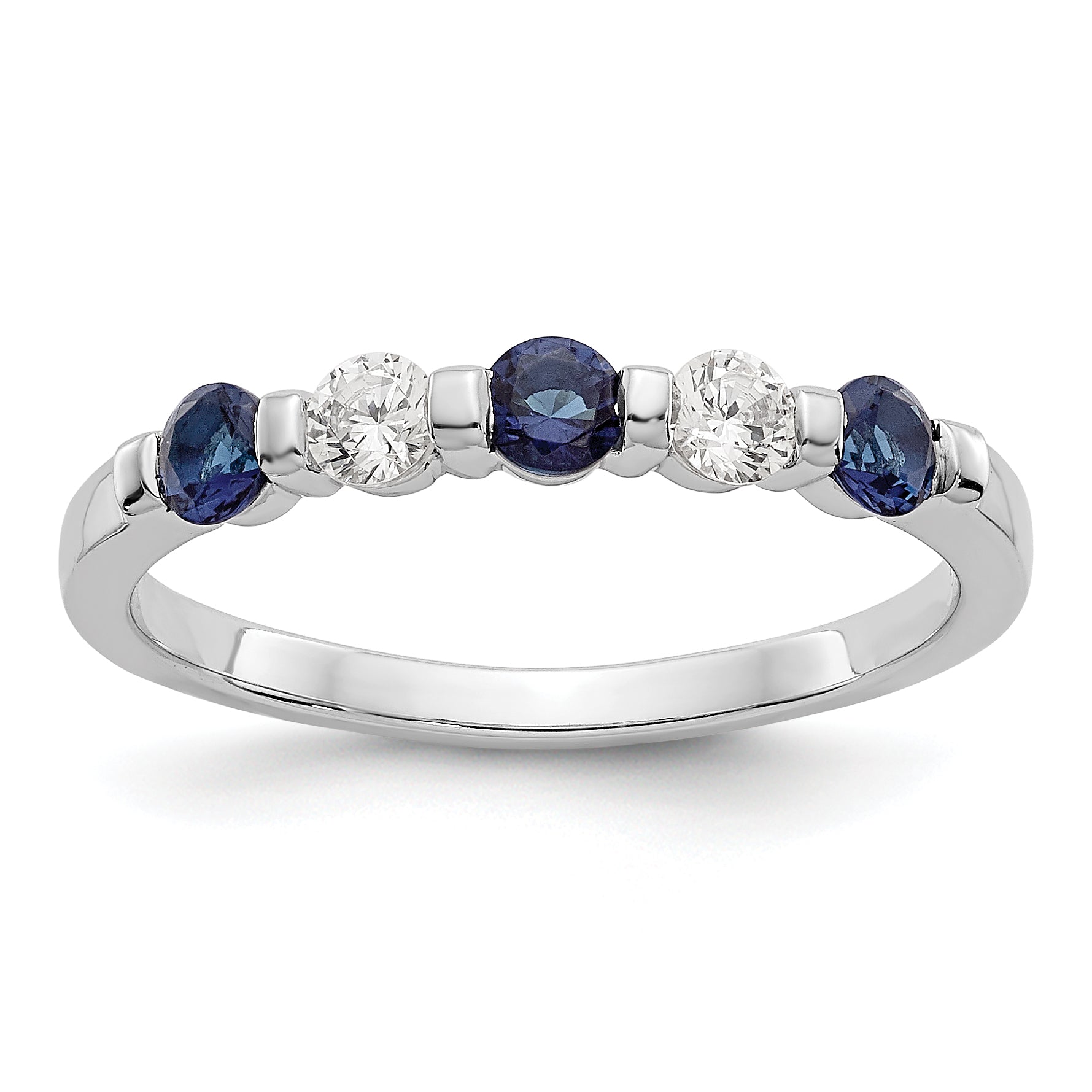 14k White Gold 1/5 carat Diamond and Blue Sapphire Complete Band Main image