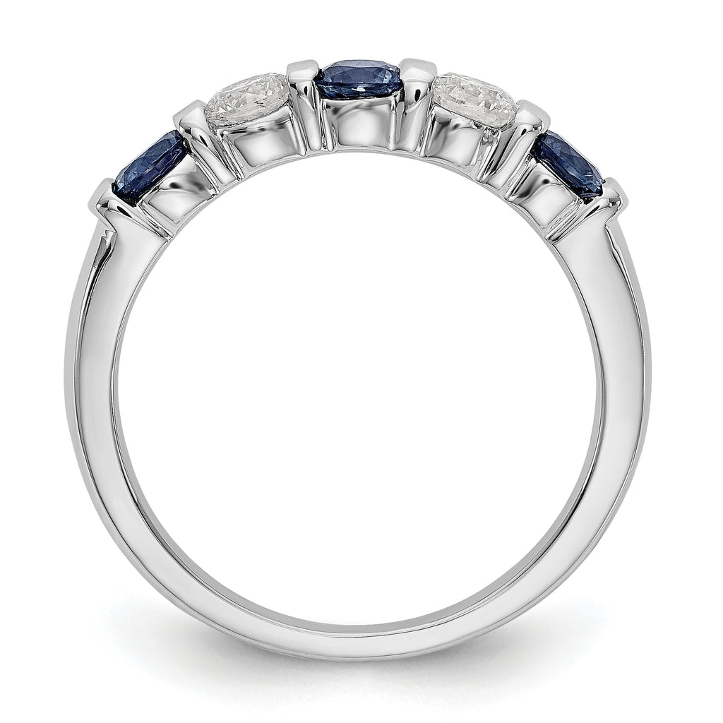 14k White Gold 1/3 carat Diamond and Blue Sapphire Complete Band