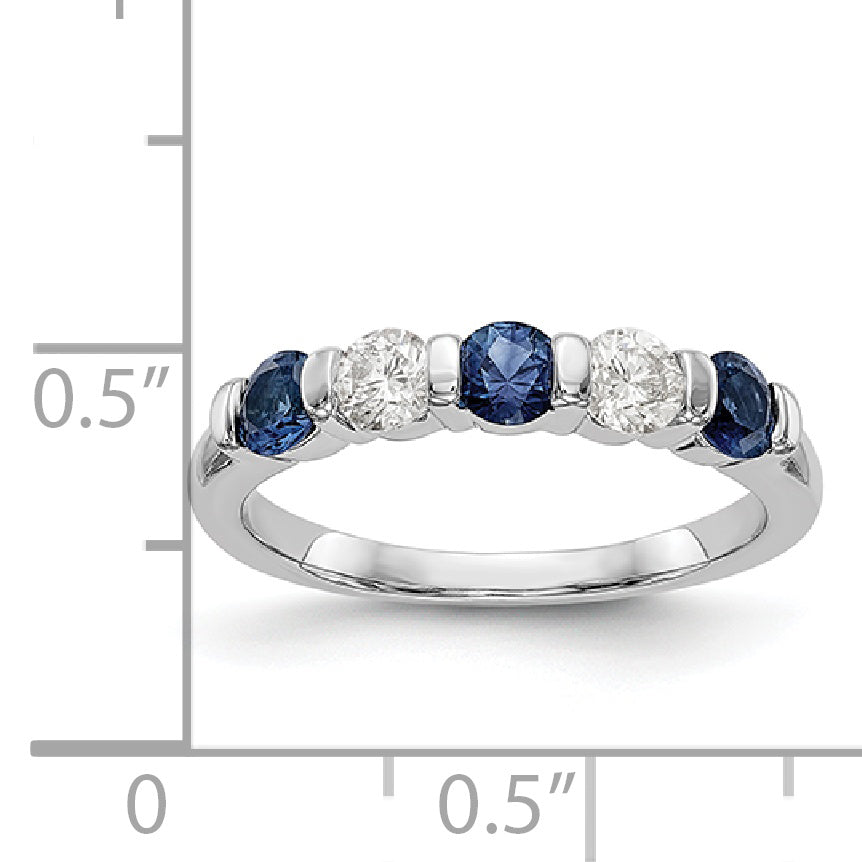 14k White Gold 1/3 carat Diamond and Blue Sapphire Complete Band