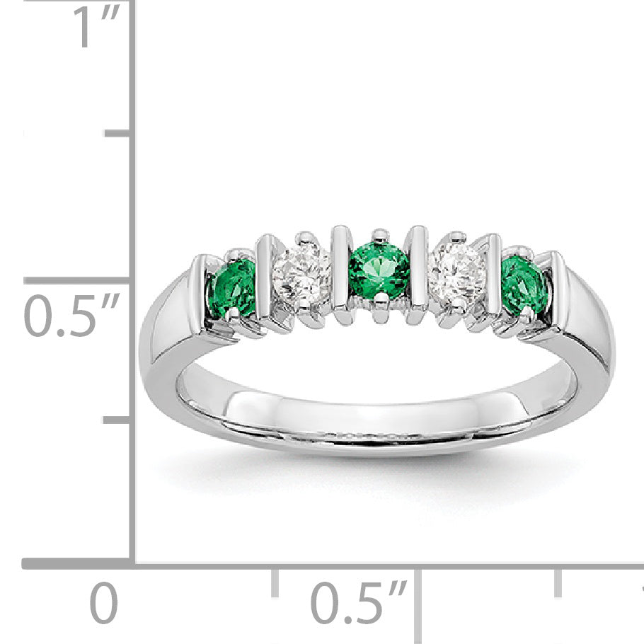 14k White Gold 1/5 carat Diamond and Emerald Complete Band