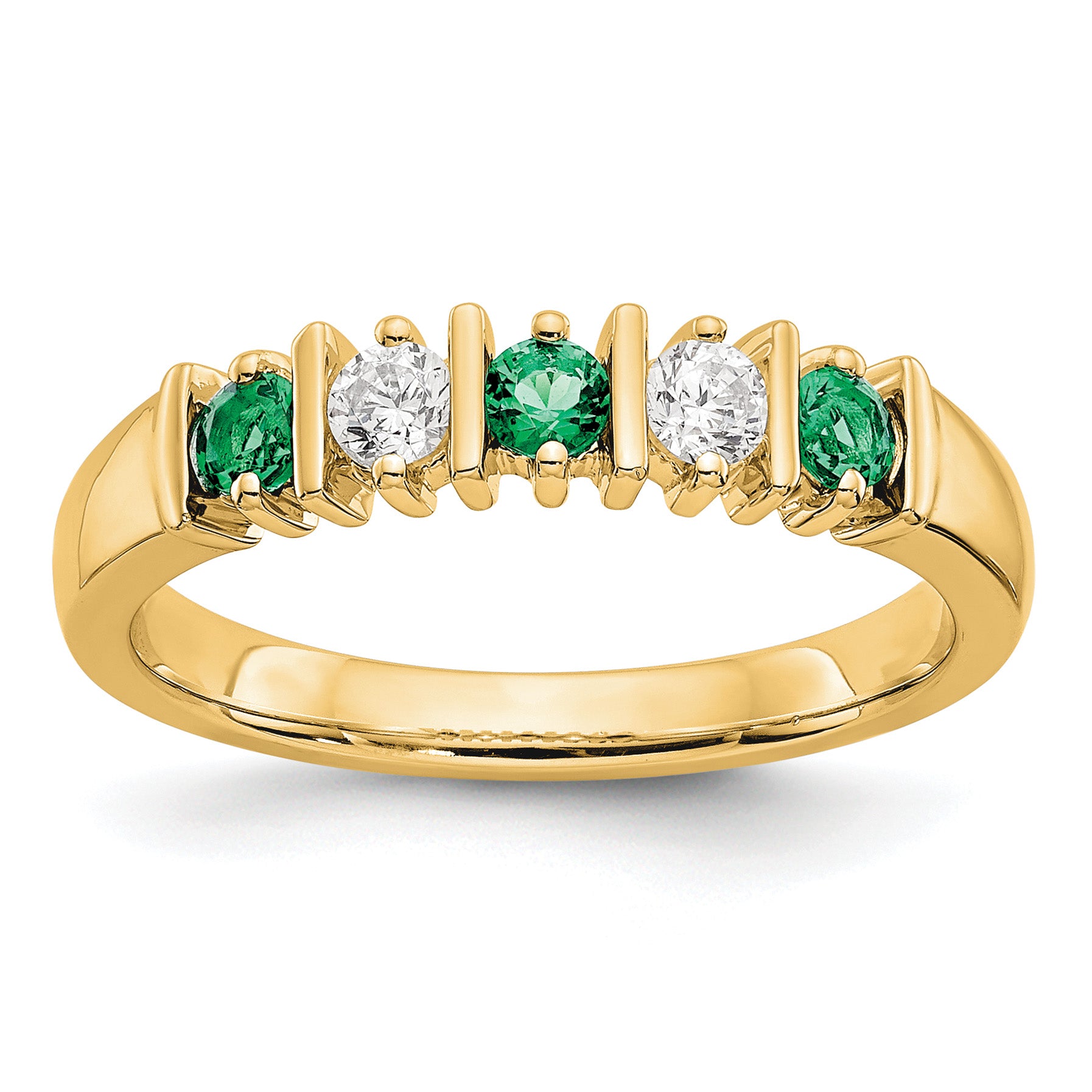 14k Yellow Gold 1/5 carat Diamond and Emerald Complete Band Main image