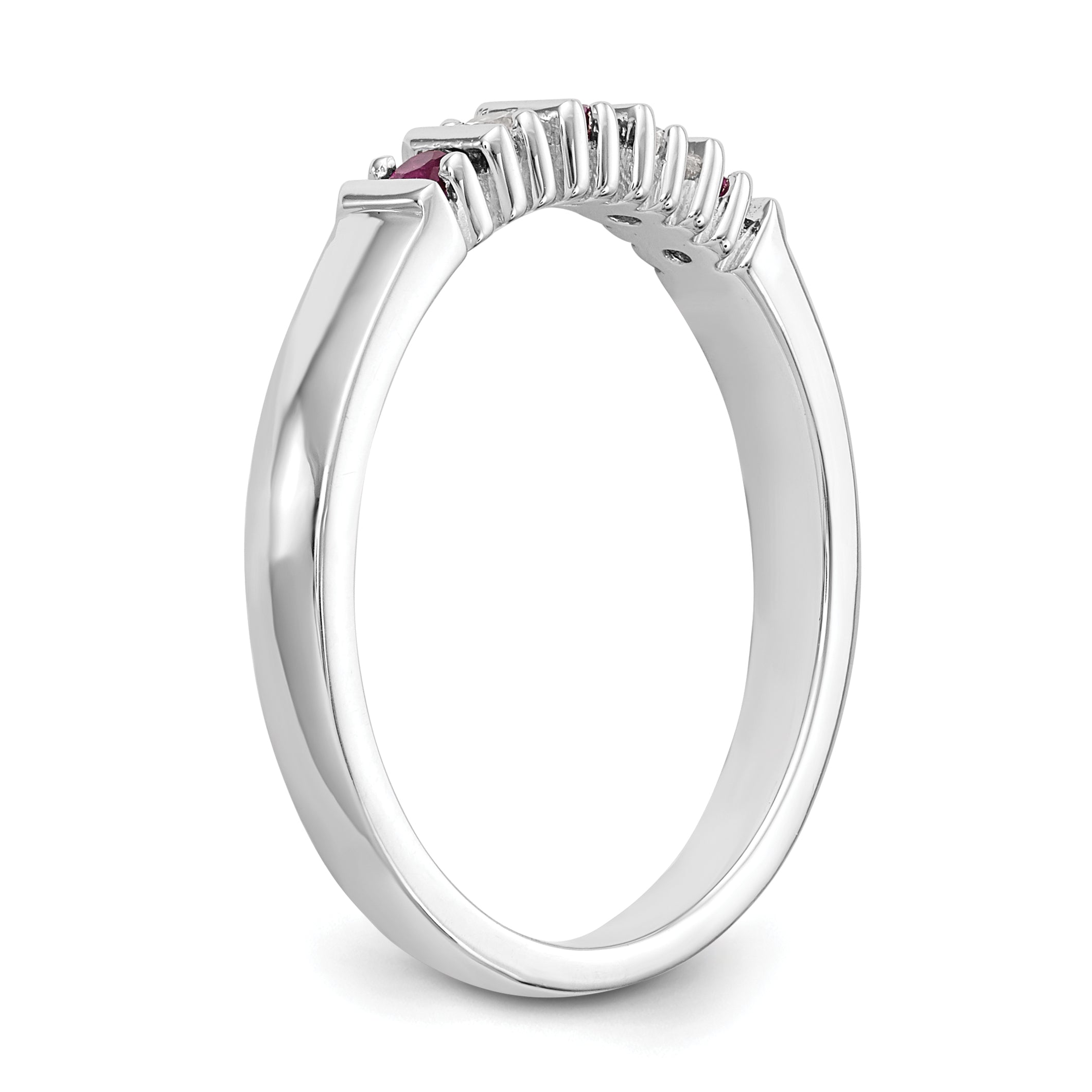 14k White Gold 1/15 carat Diamond and Ruby Complete Band