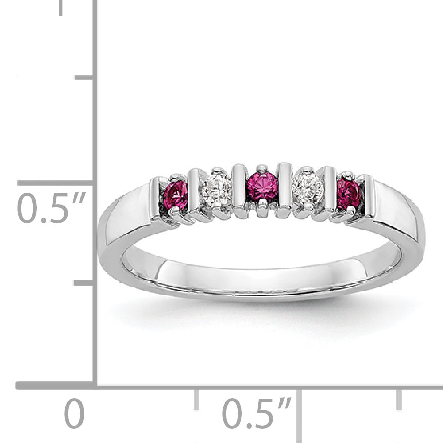 14k White Gold 1/15 carat Diamond and Ruby Complete Band