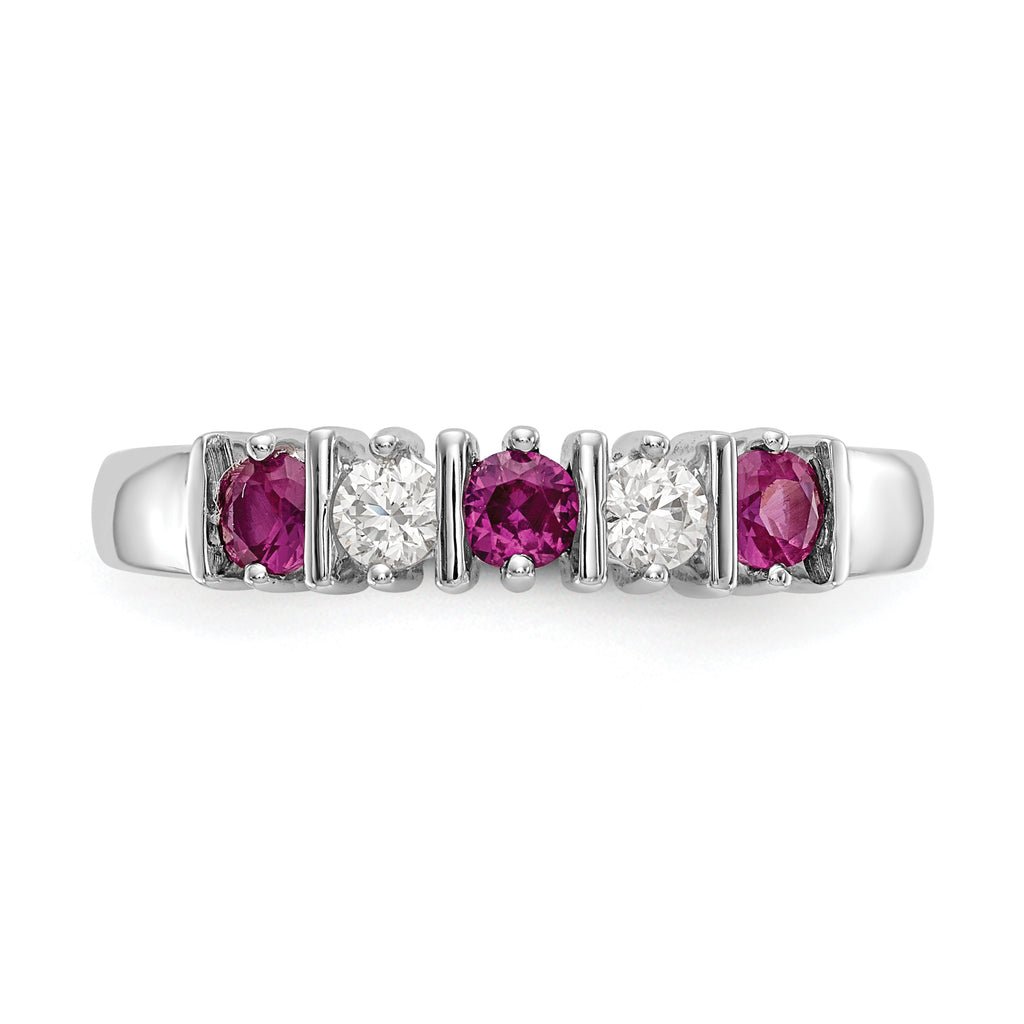 14k White Gold 1/5 carat Diamond and Ruby Complete Band
