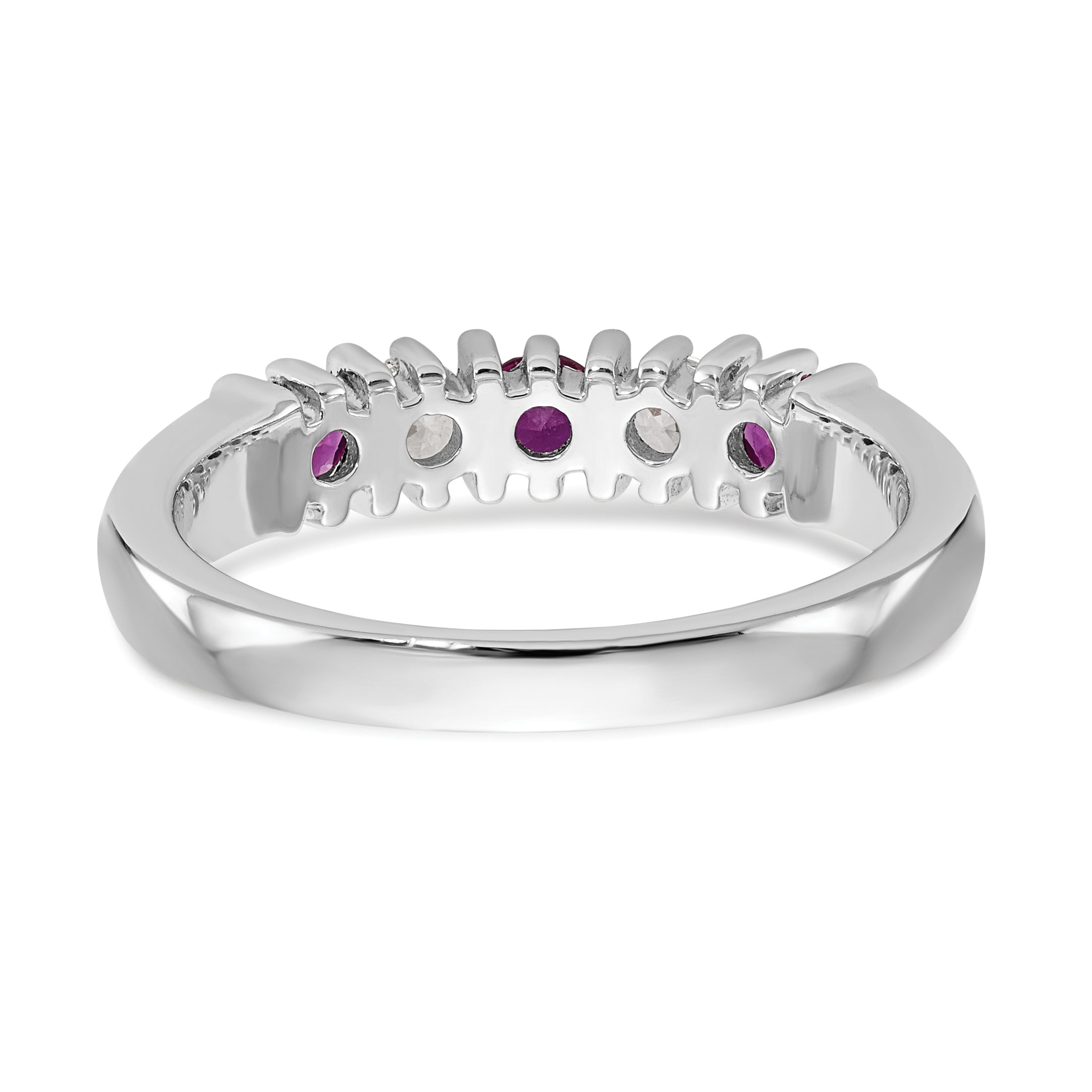 14k White Gold 1/5 carat Diamond and Ruby Complete Band