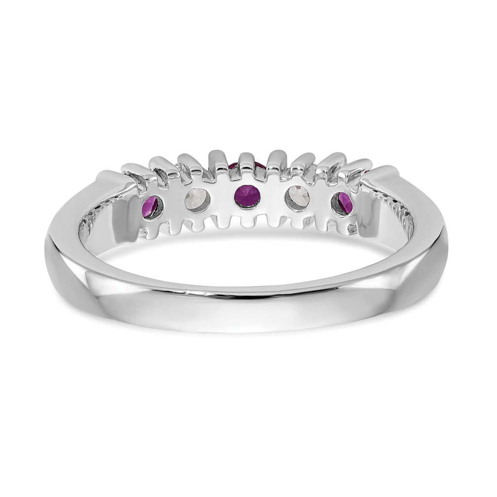 14k White Gold 1/5 carat Diamond and Ruby Complete Band