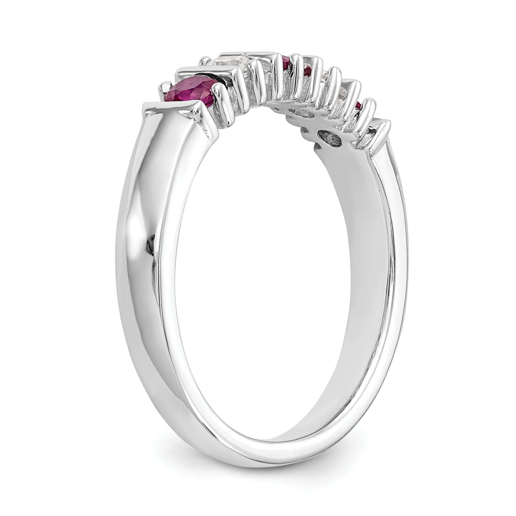 14k White Gold 1/5 carat Diamond and Ruby Complete Band