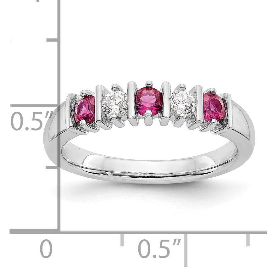 14k White Gold 1/5 carat Diamond and Ruby Complete Band