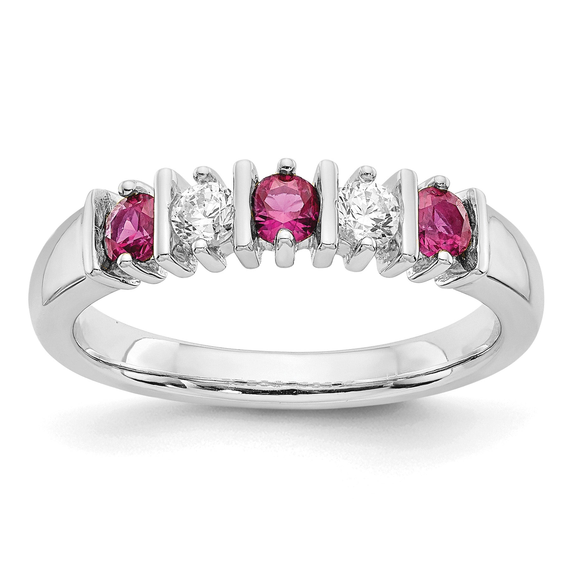 14k White Gold 1/5 carat Diamond and Ruby Complete Band Main image