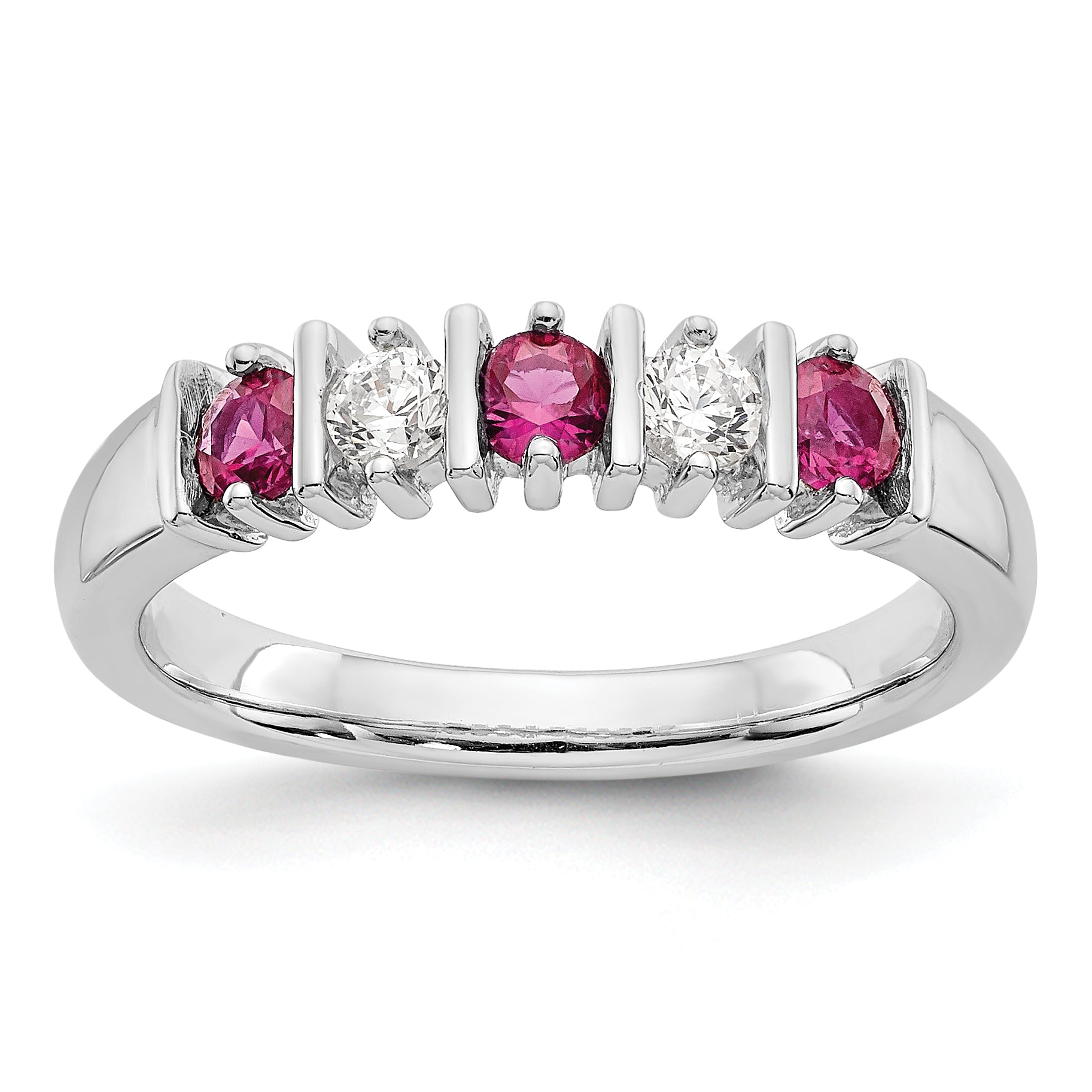 14k White Gold 1/5 carat Diamond and Ruby Complete Band Main image