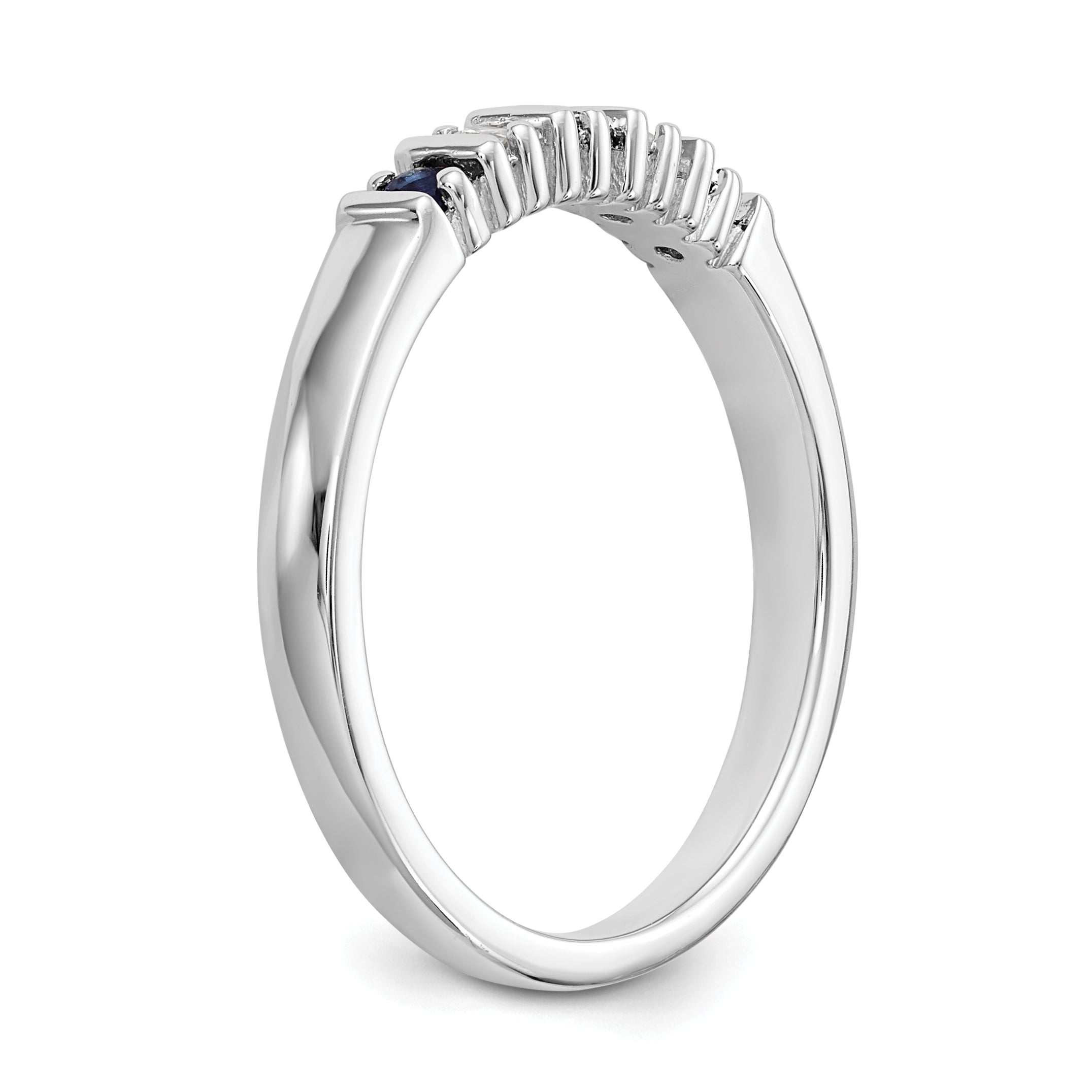14k White Gold 1/15 carat Diamond and Blue Sapphire Complete Band