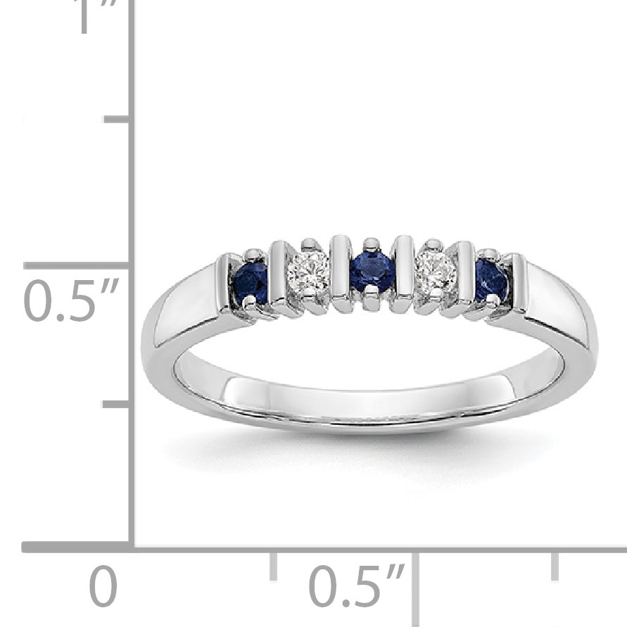 14k White Gold 1/15 carat Diamond and Blue Sapphire Complete Band