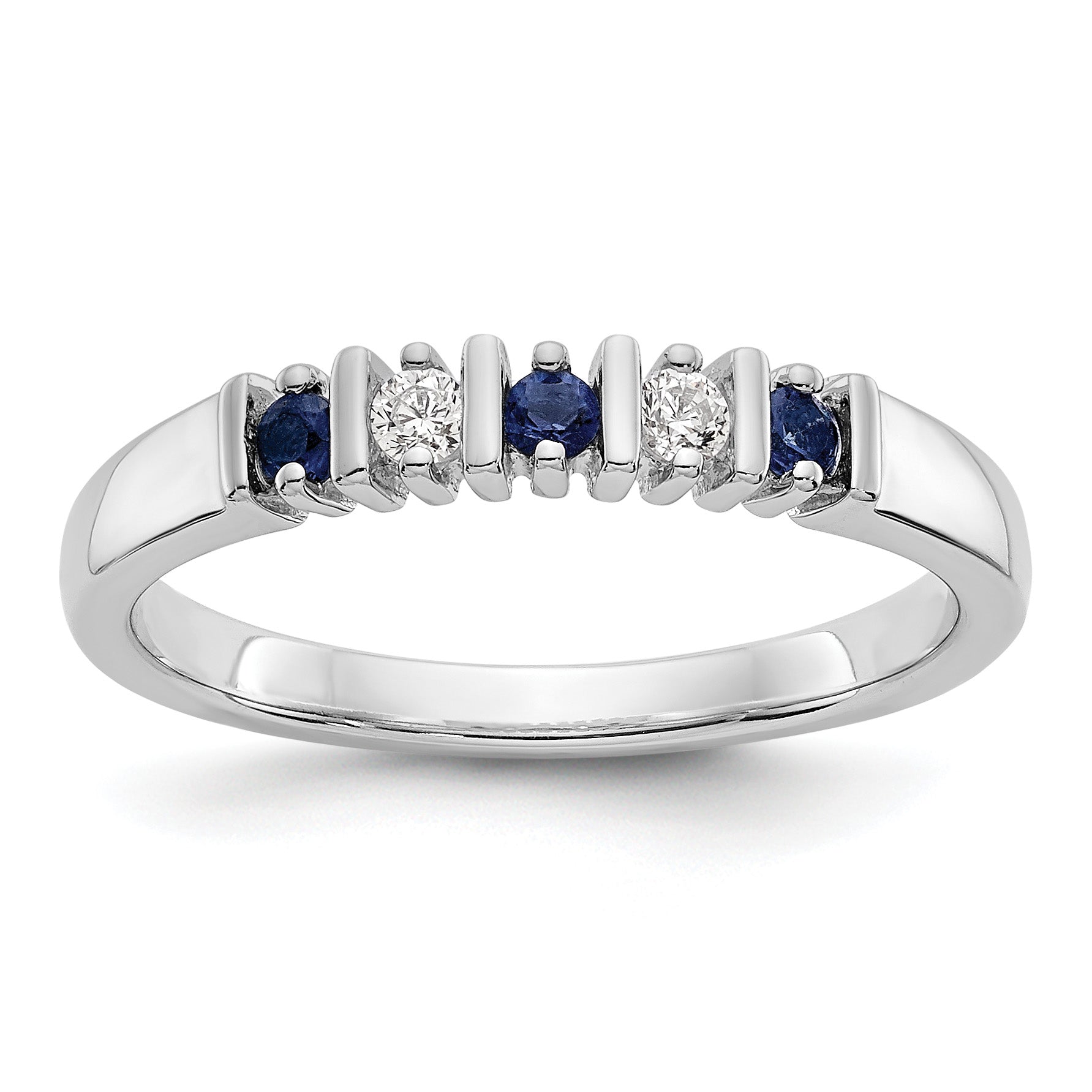 14k White Gold 1/15 carat Diamond and Blue Sapphire Complete Band Main image