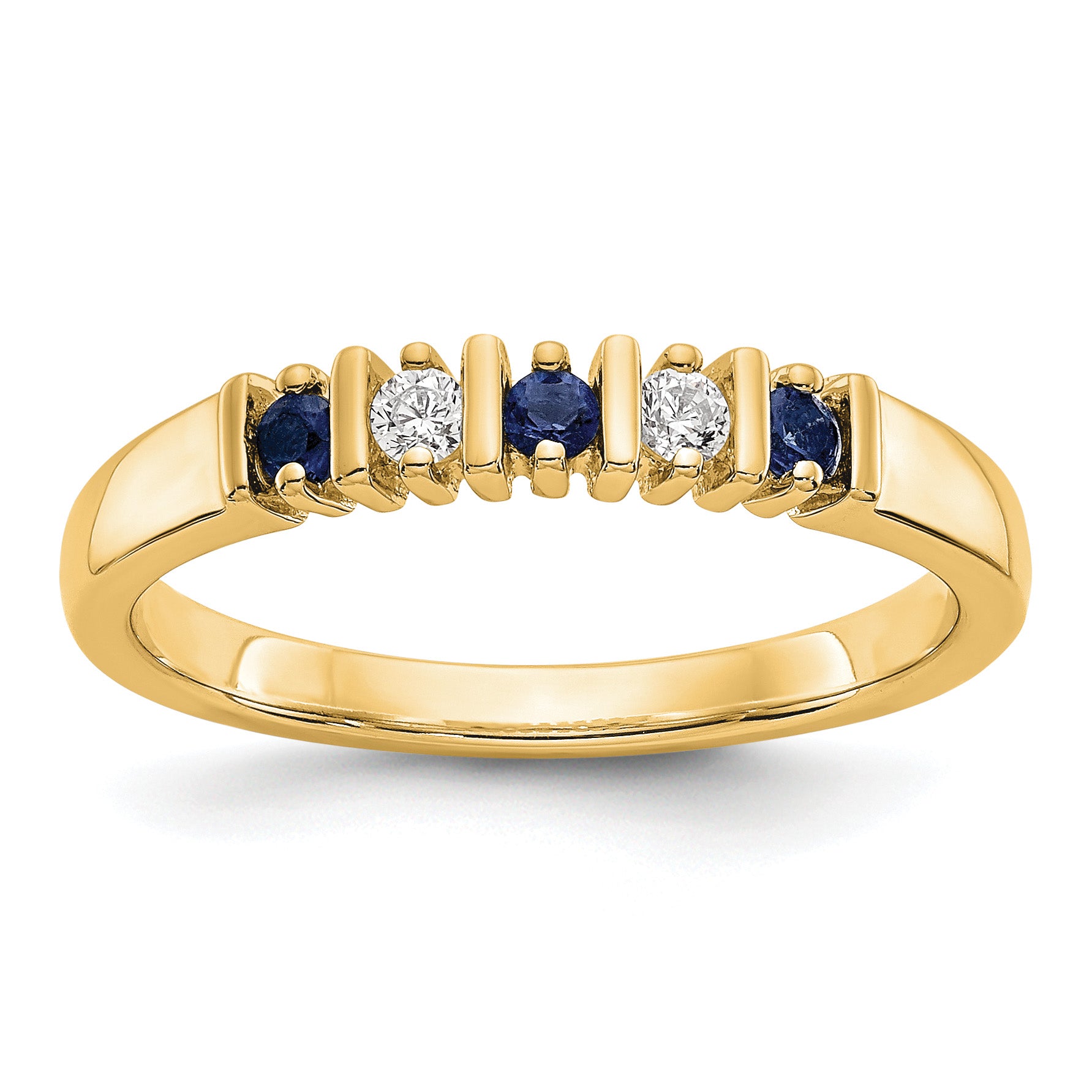 14k Yellow Gold 1/15 carat Diamond and Blue Sapphire Complete Band