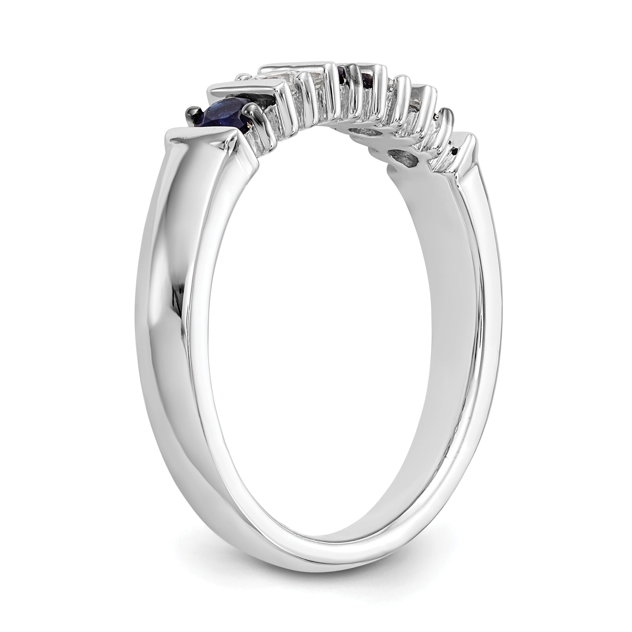 14k White Gold 1/5 carat Diamond and Blue Sapphire Complete Band