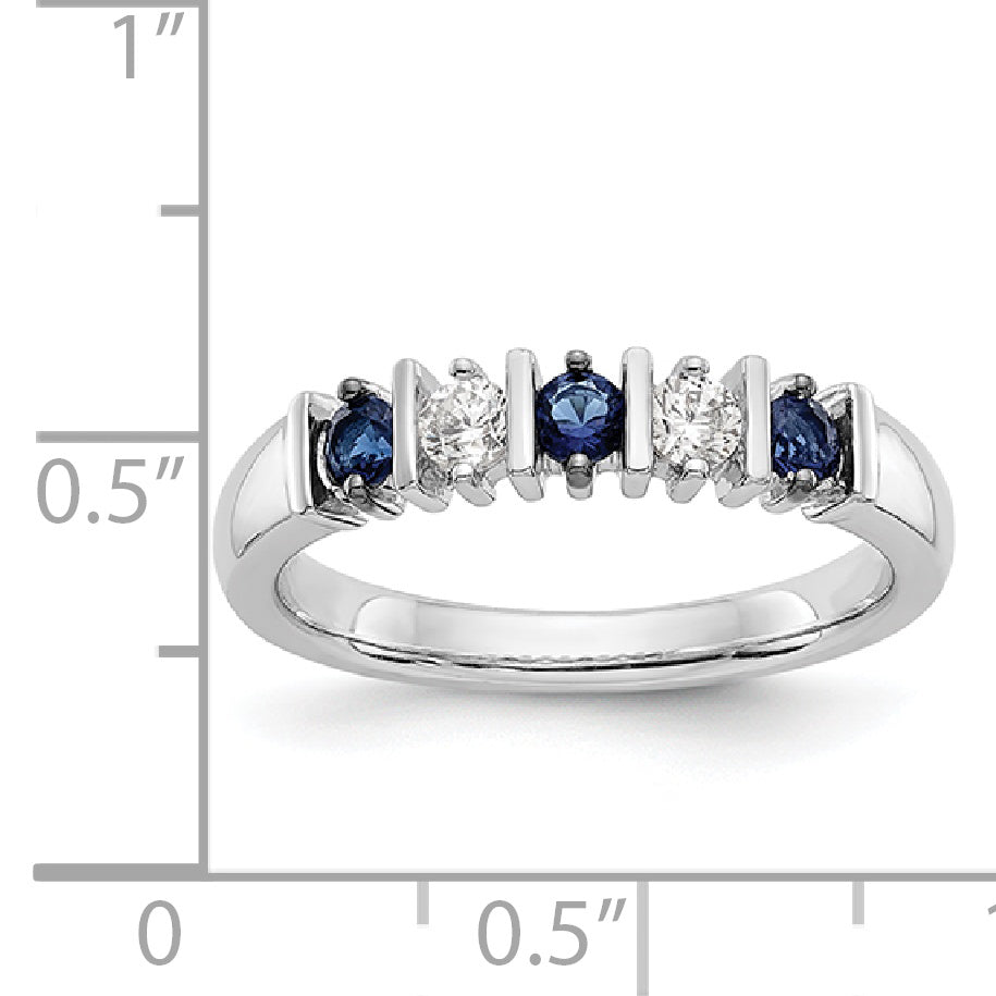 14k White Gold 1/5 carat Diamond and Blue Sapphire Complete Band